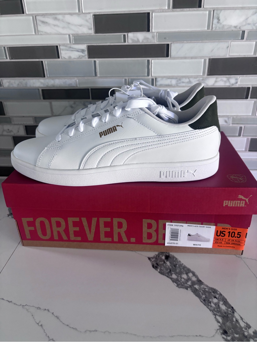 Puma White Sneakers With Green Men’s Size Us 10.5 New